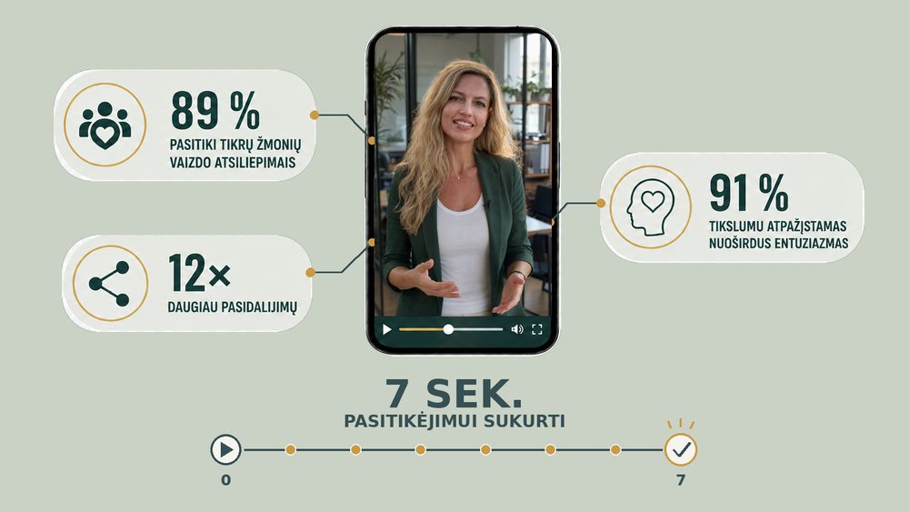 Darbuotojų istorijos video formatu: 89 % pasitiki vaizdo atsiliepimais, 12 kartų daugiau pasidalijimų, 7 sekundės pasitikėjimui sukurti